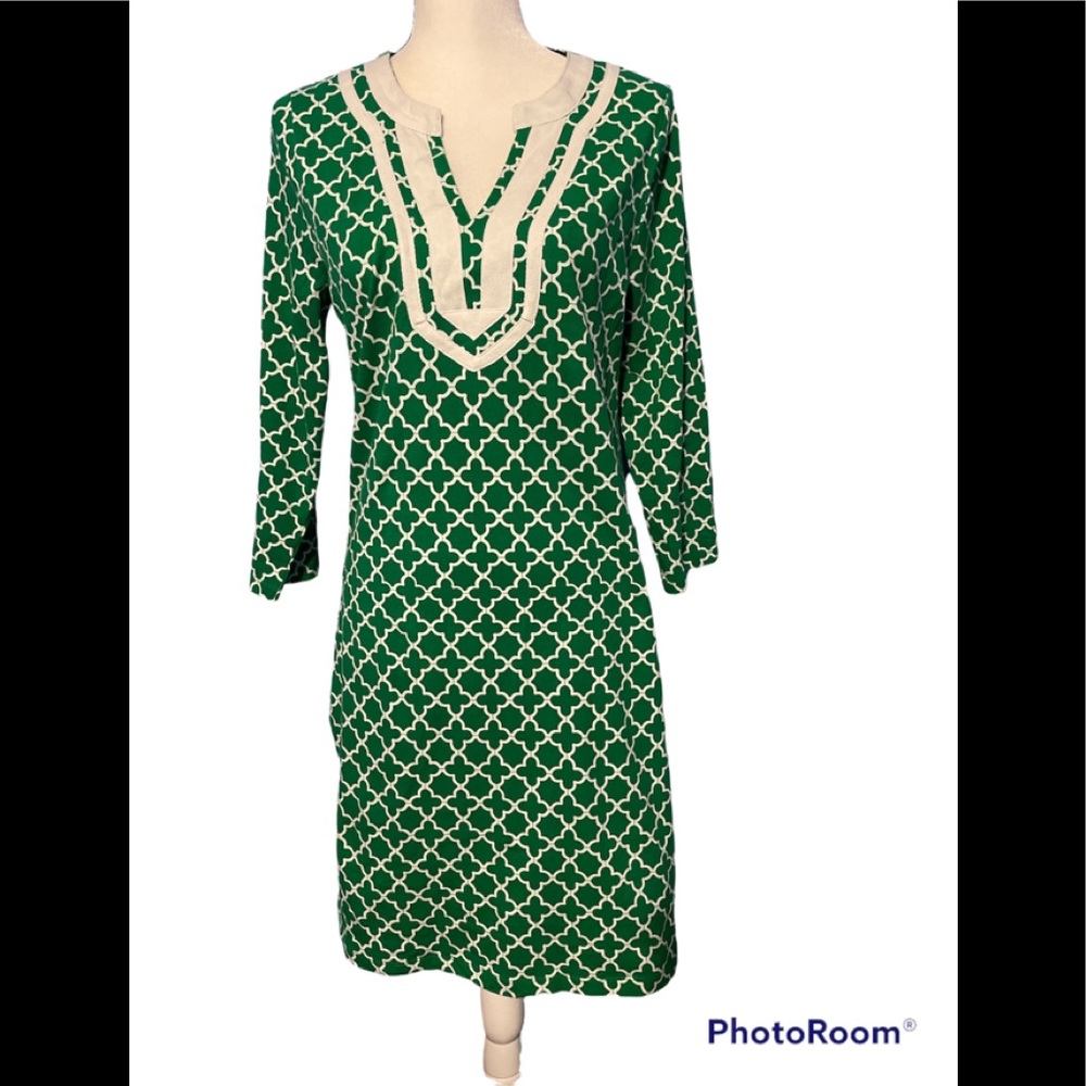 Pappagallo Tunic Dress Green and White Pattern Color Sz 4